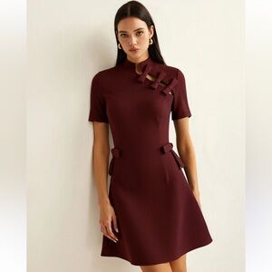 Commense Bow Cut-Out Stand Collar Dress NWT